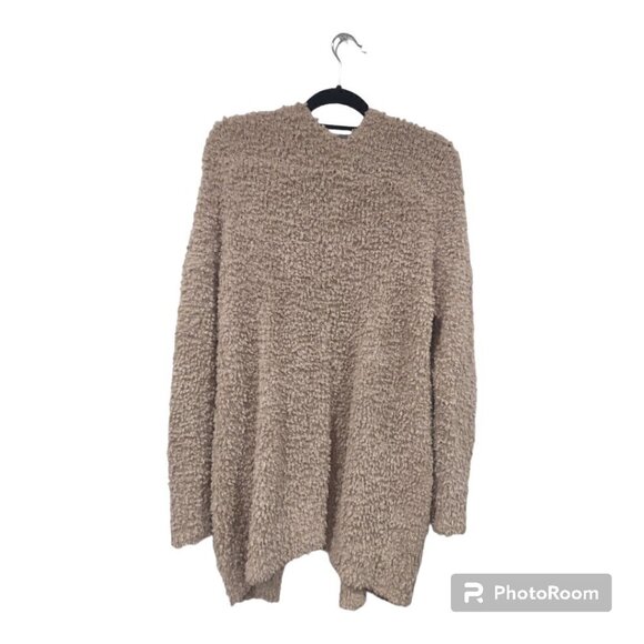 London Kaye Long Open Front Fuzzy Tan Cardigan Size Small - Picture 2 of 3
